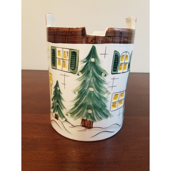RARE HANDMADE 3WICK CANDLE HOLDER Xmas HOUSE by Gail Pittman Pottery 1991 - Picture 2 of 8